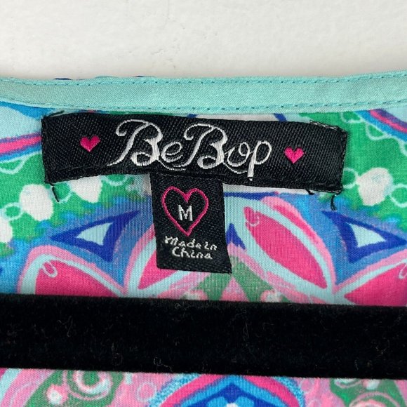 Be Bop Womens Sz Medium Multicolored Bohemian Dress 3/4 Sleeve V Neck Light - Picture 3 of 5